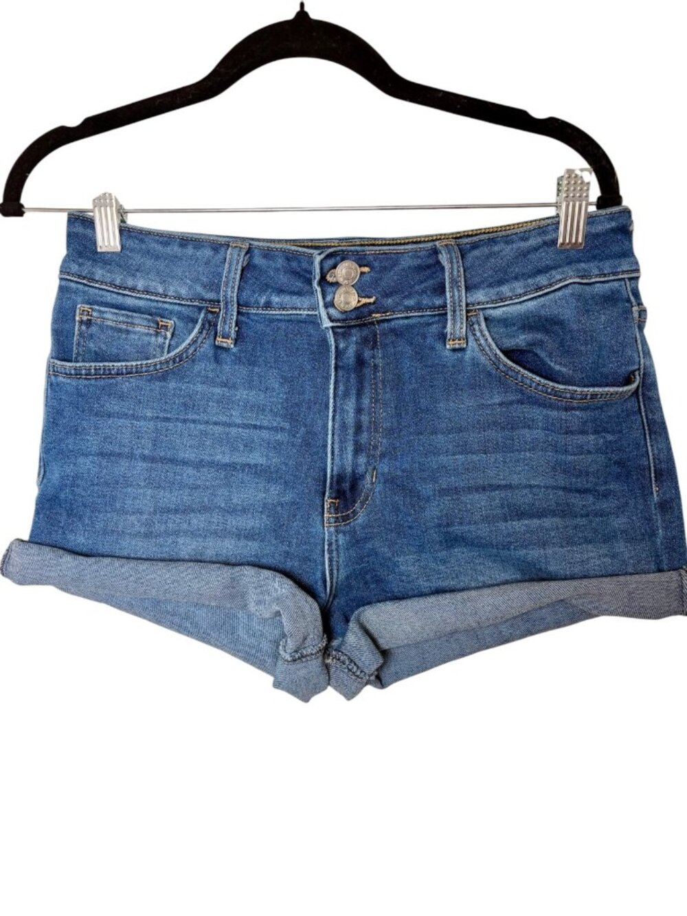 Just Black Denim Blue High Rise Double Button Cuffed Shorts 2 Inseam Size 30